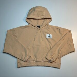 Jordan Essentials Fleece Loose Fit Hoodie Cropped Boxy Hem Tan Beige
